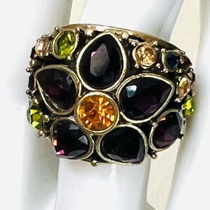Heidi Daus 🆕 “Fantasy in Florals” Crystal ring Size 8 in bright multi colors